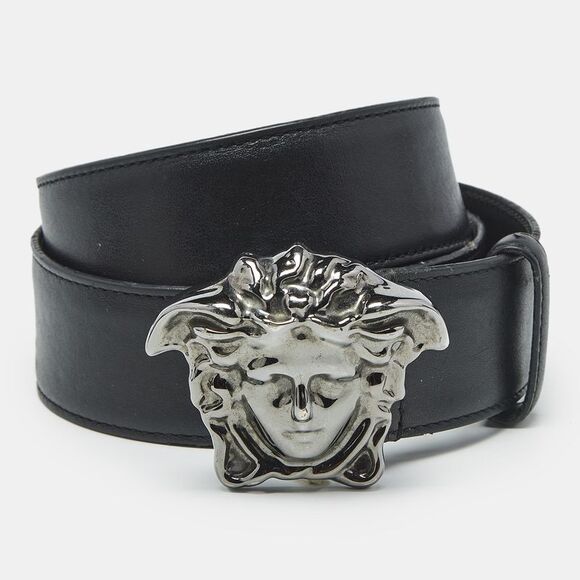 Versace Black Leather La Medusa Buckle Belt 105 Cm